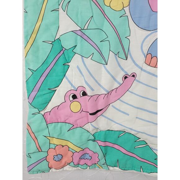 Vintage Dundee Baby Crib Blanket Comforter Pastel Zoo Animals Quilted USA Made - Picture 8 of 14